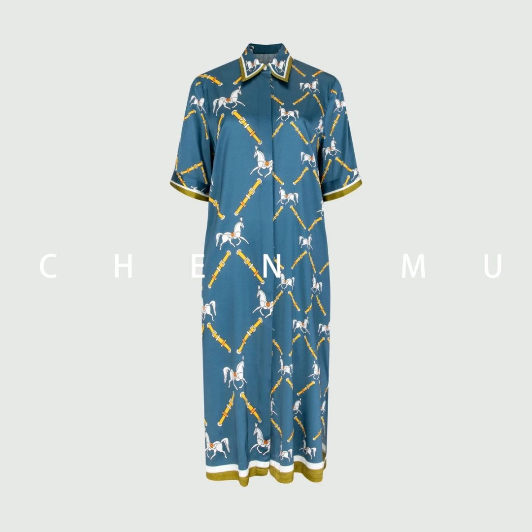 【宸慕服饰】25051新款马到成功重磅桑蚕丝连衣裙