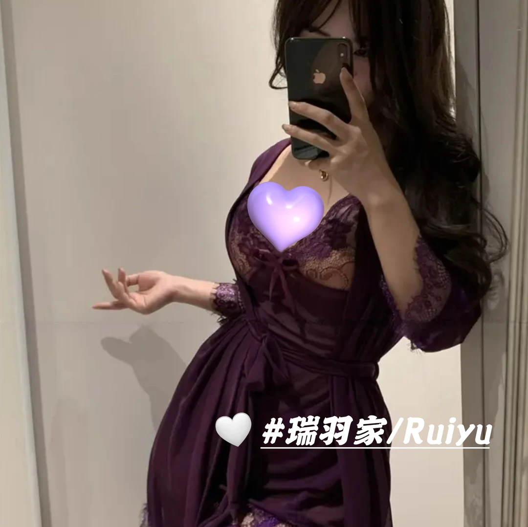 「魅紫迷情」80-140睡衣薄纱蕾丝点缀薄纱套装居家睡裙睡衣