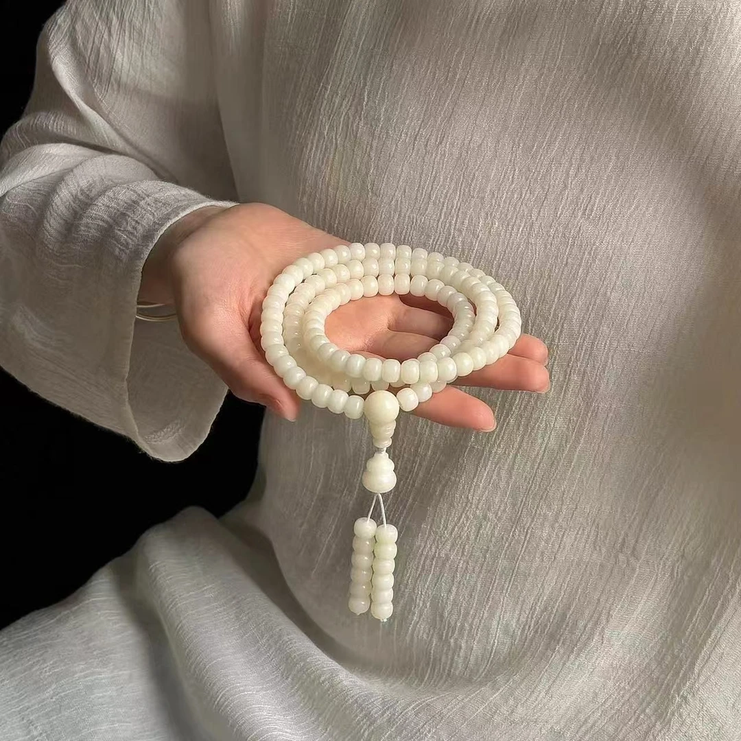 （福禄念珠）原生态白菩提108颗手串手持念珠白葫芦吊坠