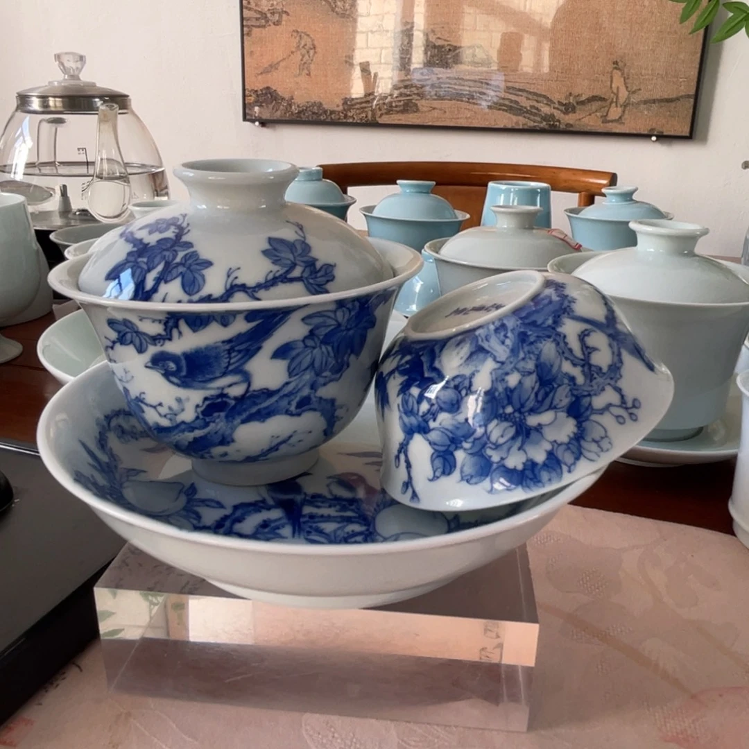 青花花鸟套组微微瑕