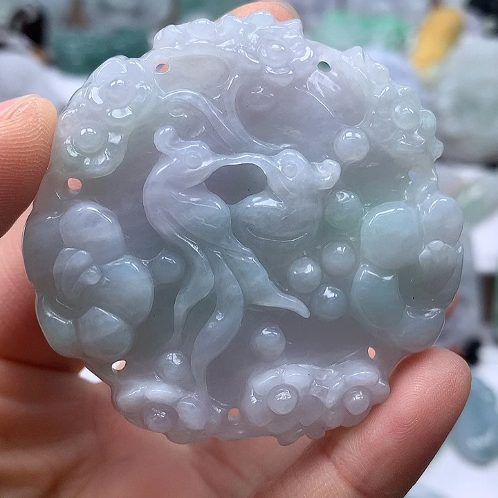 翡翠未镶嵌颈饰花开富贵两面工艺福利