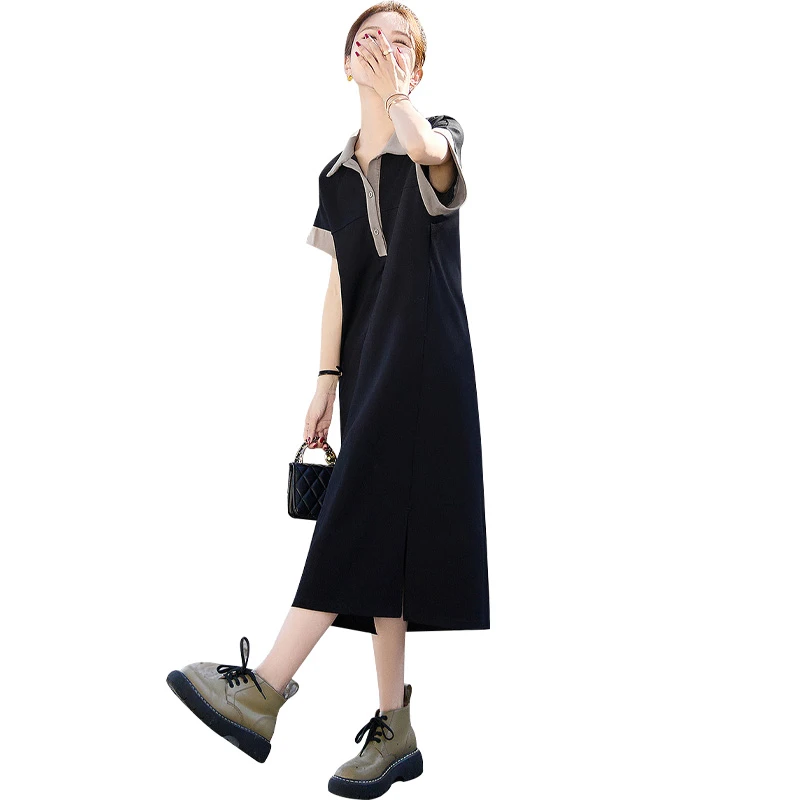 丝柏舍2025春装女装翻领宽松中长款直筒连衣裙S51B1063L