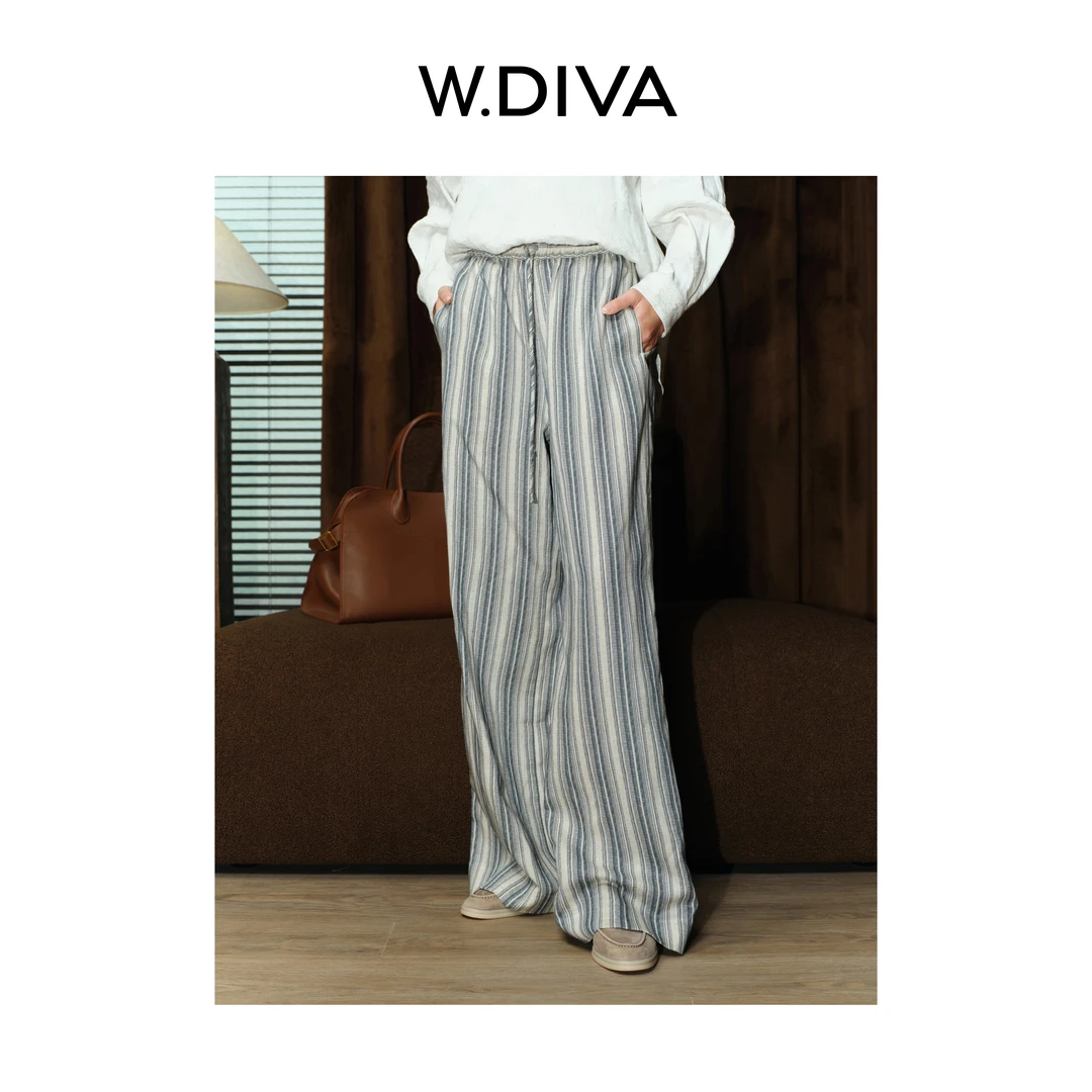 【行波】天丝＋麻清新经典条纹针织肌理休闲长裤女51K201874