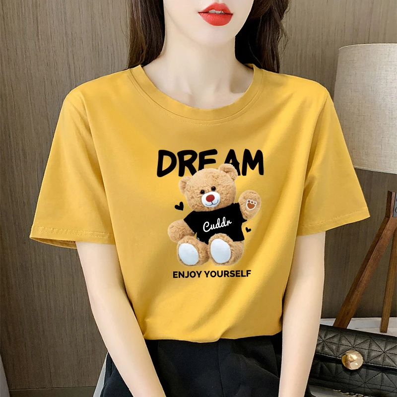 宽松短袖t恤女圆领纯棉2025春夏季新款韩版显瘦百搭正肩大码上衣