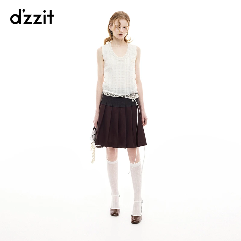 【商场同款新品】dzzit地素背心25秋米白色网纱上衣女3J3D203