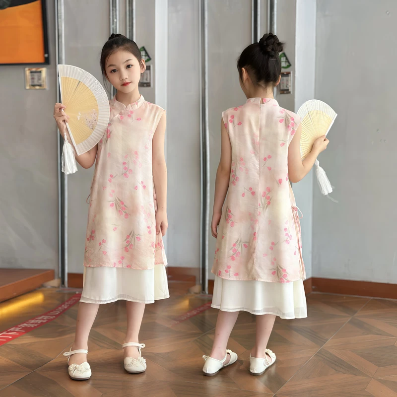 女童夏季连衣裙2025新款儿童复古改良旗袍中大童中国风淑女仙女裙