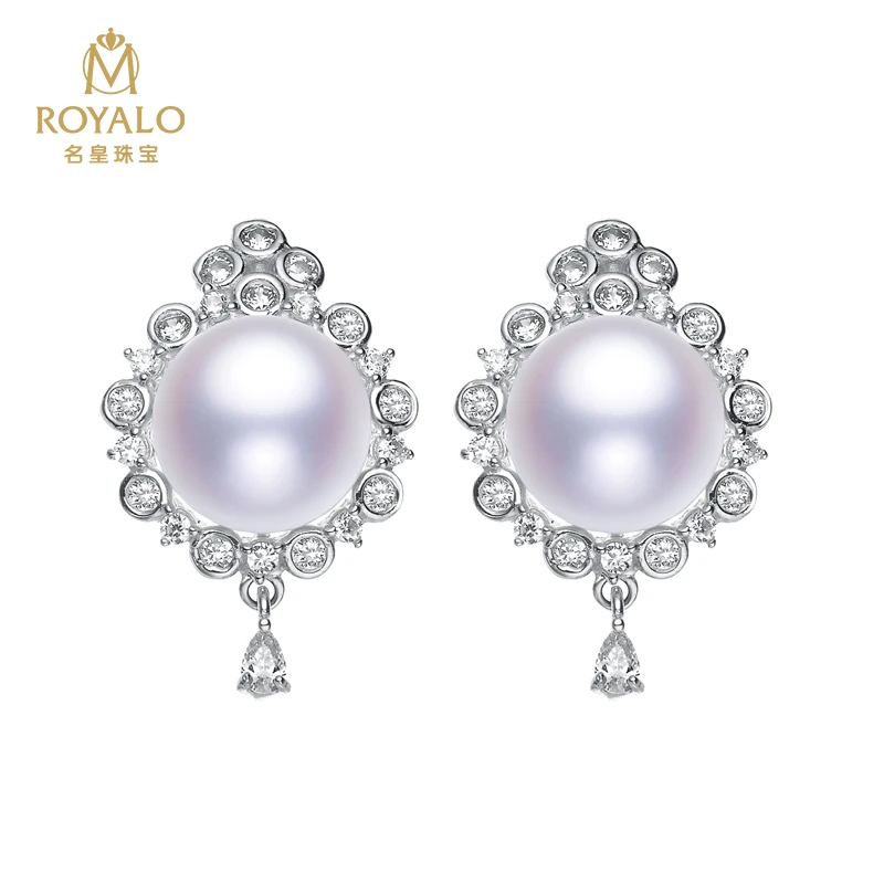 【天使之眼】设计师S925银淡水珍珠白珠优雅耳钉8-9mm精致