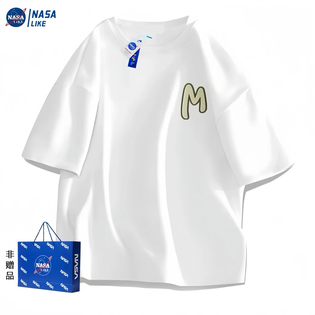 NASA官方旗舰店 短袖夏季新款美式休闲圆领百搭重磅纯棉港风T恤