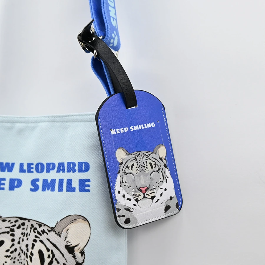 雪豹手绘可爱挂件PU行李箱行李牌旅行标签