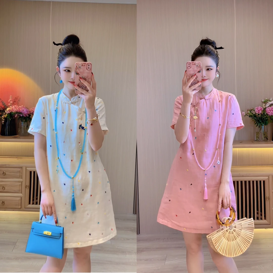 8014夏季新中式国风立领中国风连衣裙辣妈裙子休闲甜美时尚气质