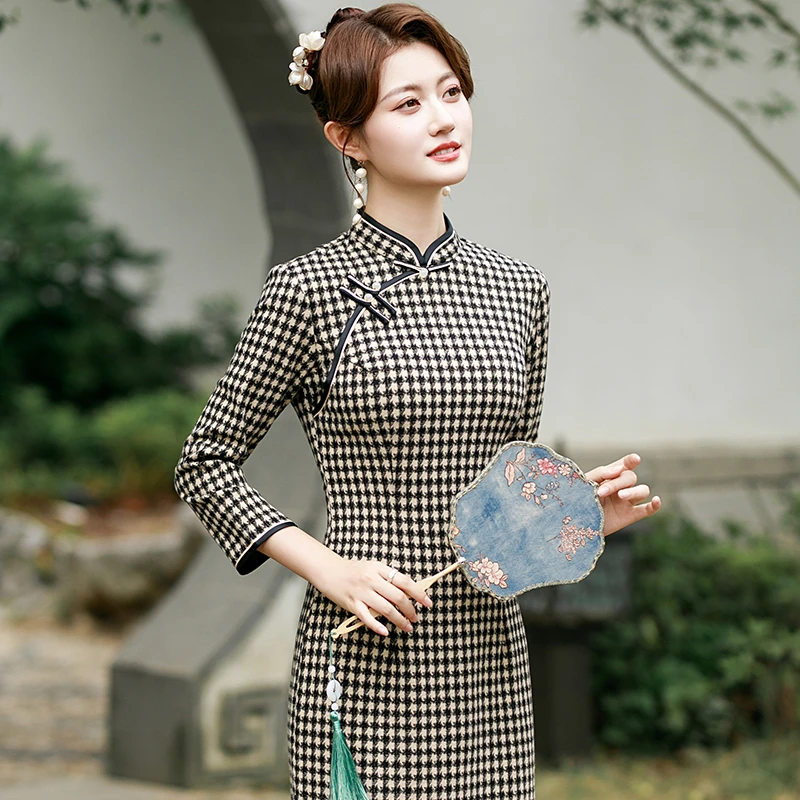 新中式旗袍日常可穿2025秋季高端复古老上海礼服改良素雅国风裙子
