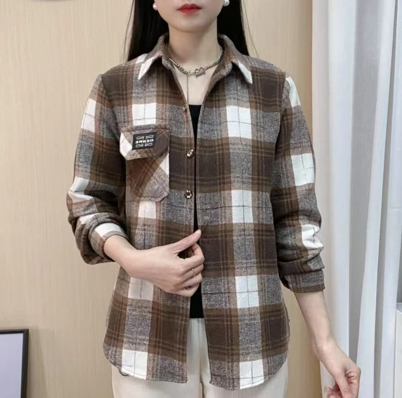 80-180斤中长款大码格子衬衫女长袖 百搭休闲上衣洋气外套
