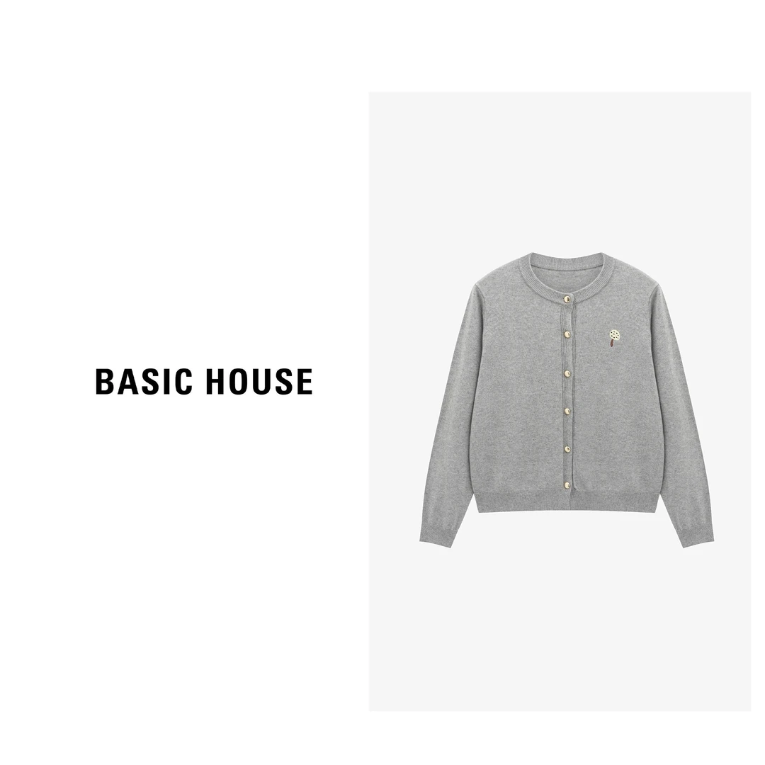 Basic House/百家好秋季新款简约时尚刺绣小蘑菇毛衣-B0625B5KUQ2