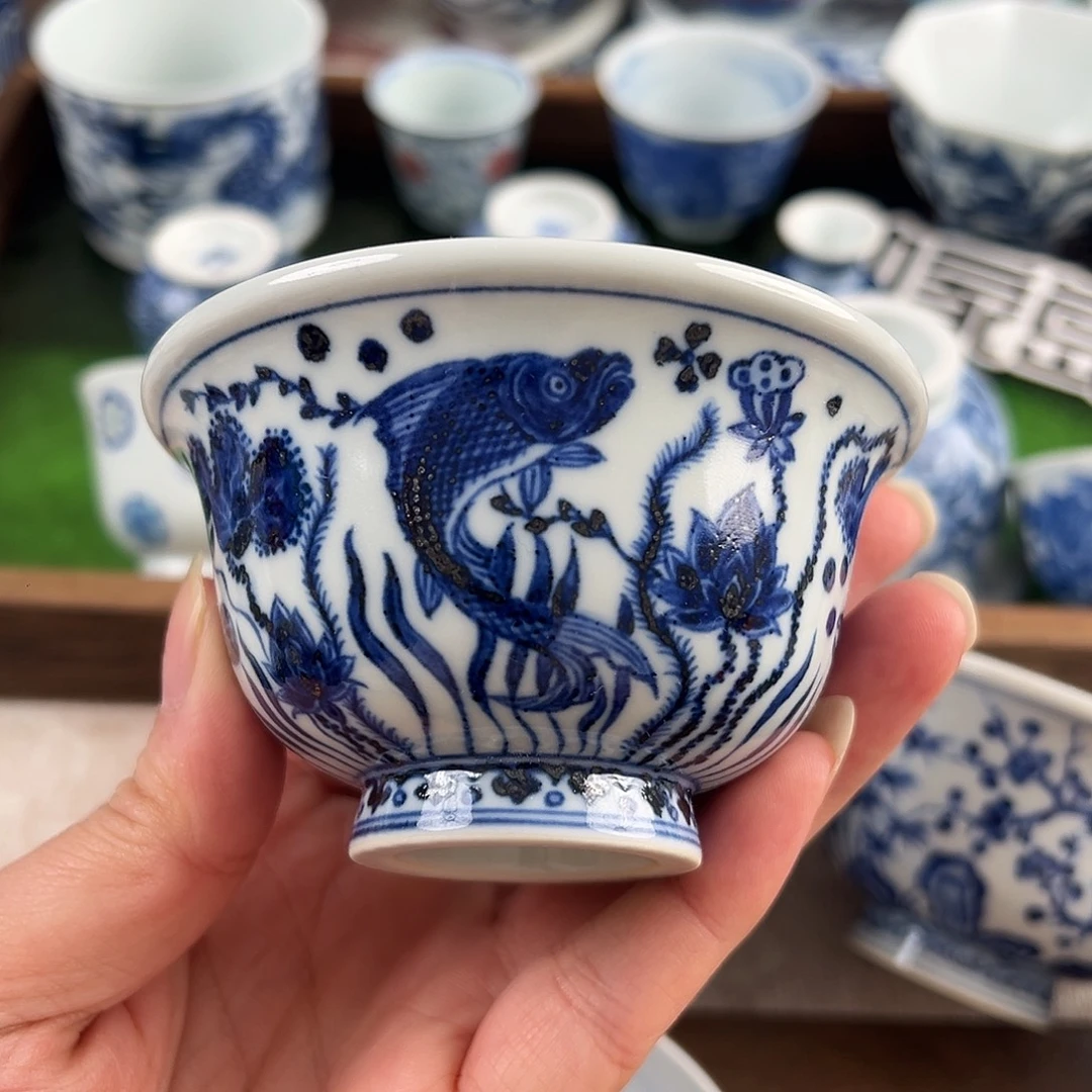 青花鱼藻压手手工手绘