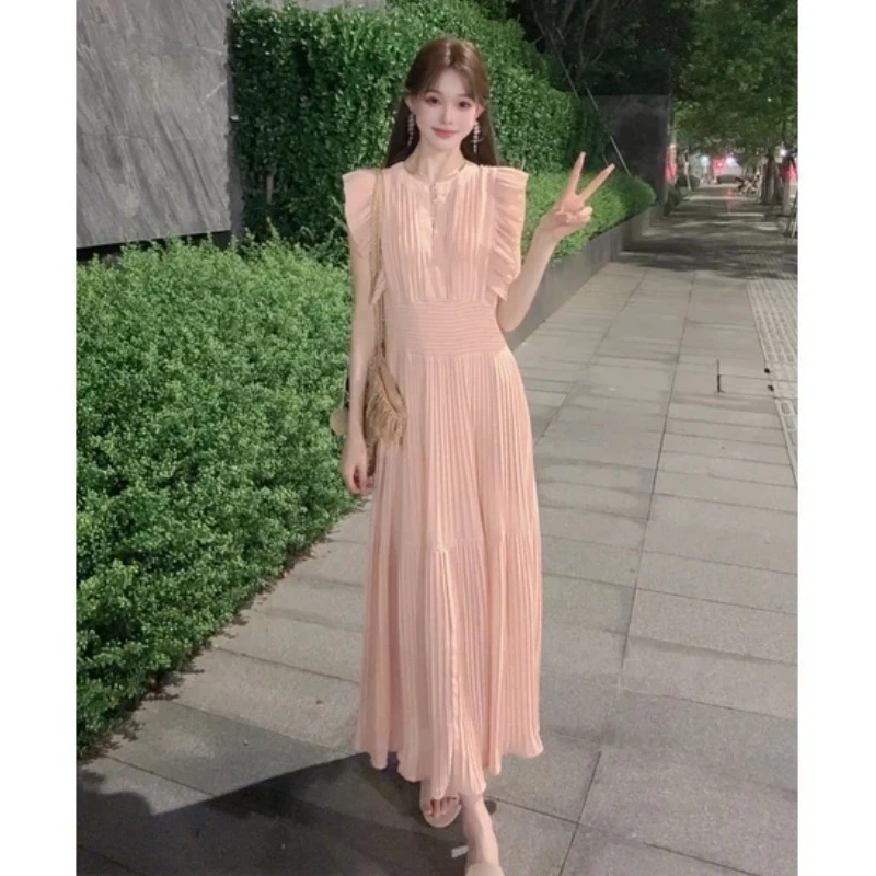 法式时尚气质飞飞袖连衣裙女2025夏季新款设计感小众显瘦收腰长裙