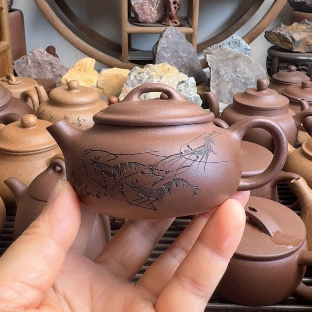 茶壶紫砂100cc汤婆壶嫩底槽清刻绘