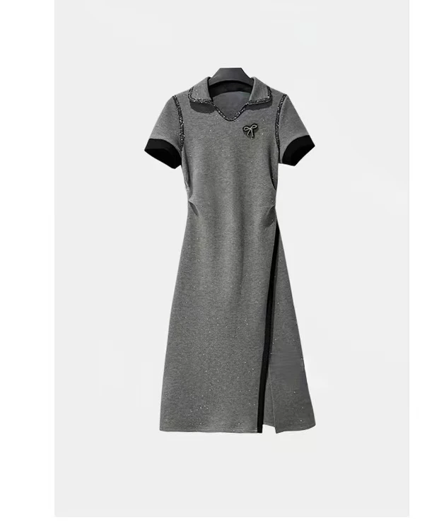 LLVD-A04【原创设计】丨夏季V领A字裙中腰连衣裙满天星显瘦中长裙