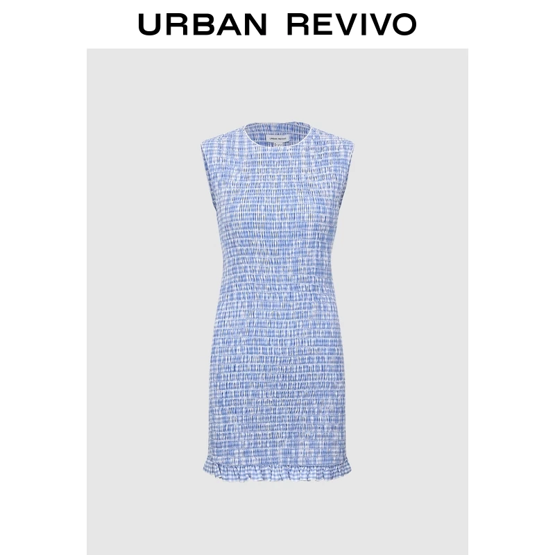 UR2025夏季新款女装休闲度假感褶皱修身无袖连衣裙UIY750021