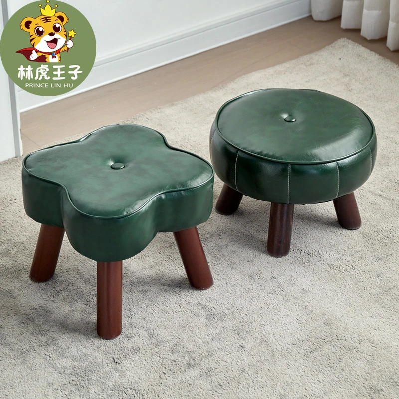 实木小凳子复古矮凳四叶草坐凳垫脚板凳茶几沙发凳花朵小椅子圆凳