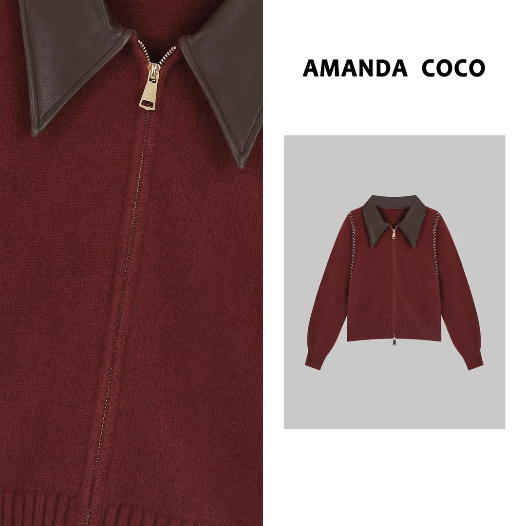 KEY#  设计师款~高定重工串钻拼接领子气质毛衣