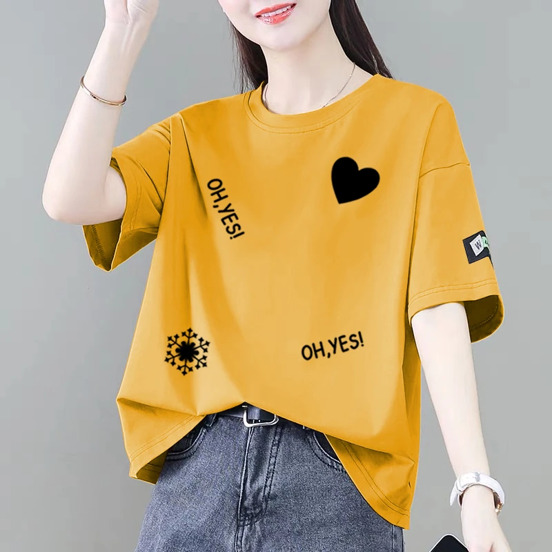 100%纯棉短袖t恤女夏季新款韩版遮肚显瘦宽松减龄时尚百搭上衣ins