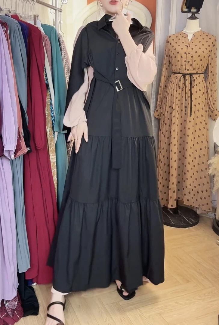 显瘦拼接黑色女士复古气质长裙气质通勤连衣裙【 9578# - 气质黑 】