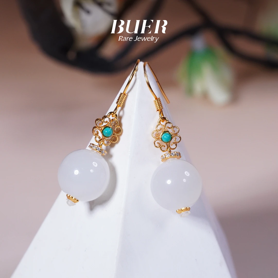 【不二】和田玉DIY白玉耳钩12mm+