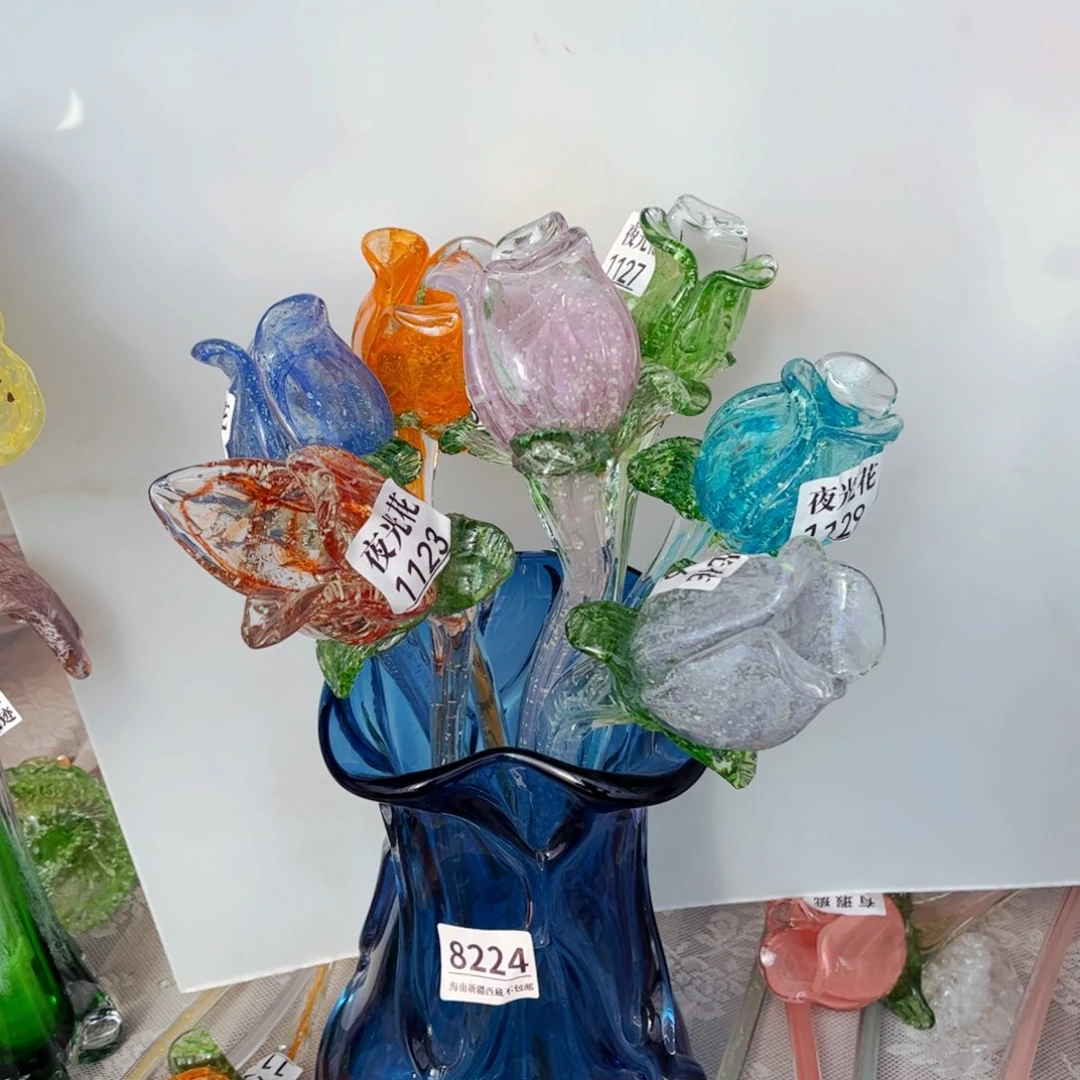 琉璃一套7支夜光花 8224蓝花瓶