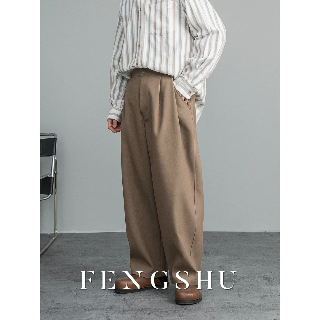 FENGSHU 弯刀休闲西裤男宽松简约慵懒风垂感长裤百搭廓形百搭裤子