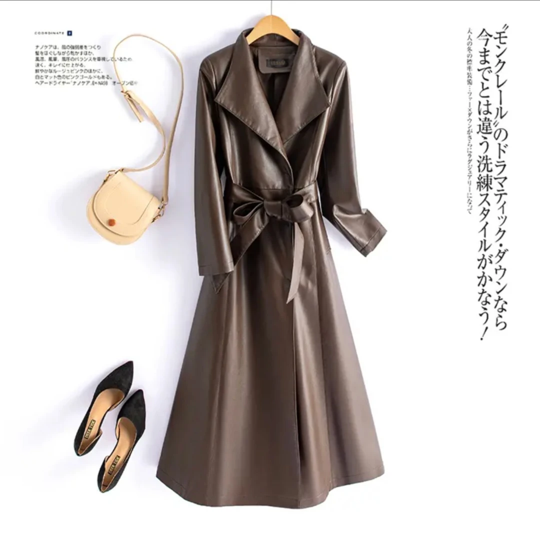 海宁真皮衣女长款过膝皮风衣大衣LFR-231