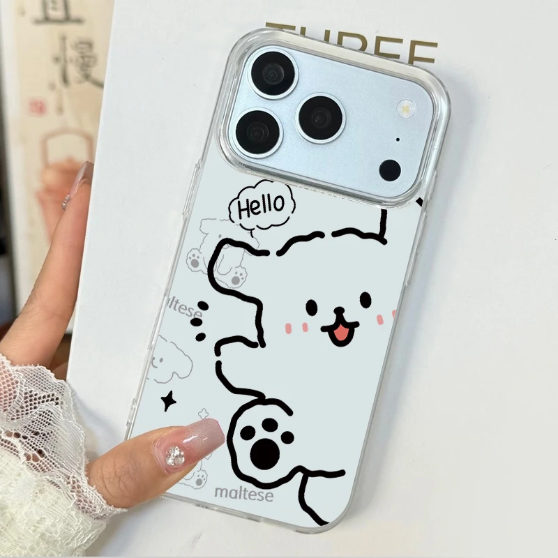 适用苹果17promax手机壳iPhone16透明air防摔大孔线条小狗