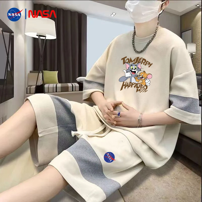 NASA联名猫和老鼠套装男士夏季新款家居服休闲运动卡通短袖短裤潮