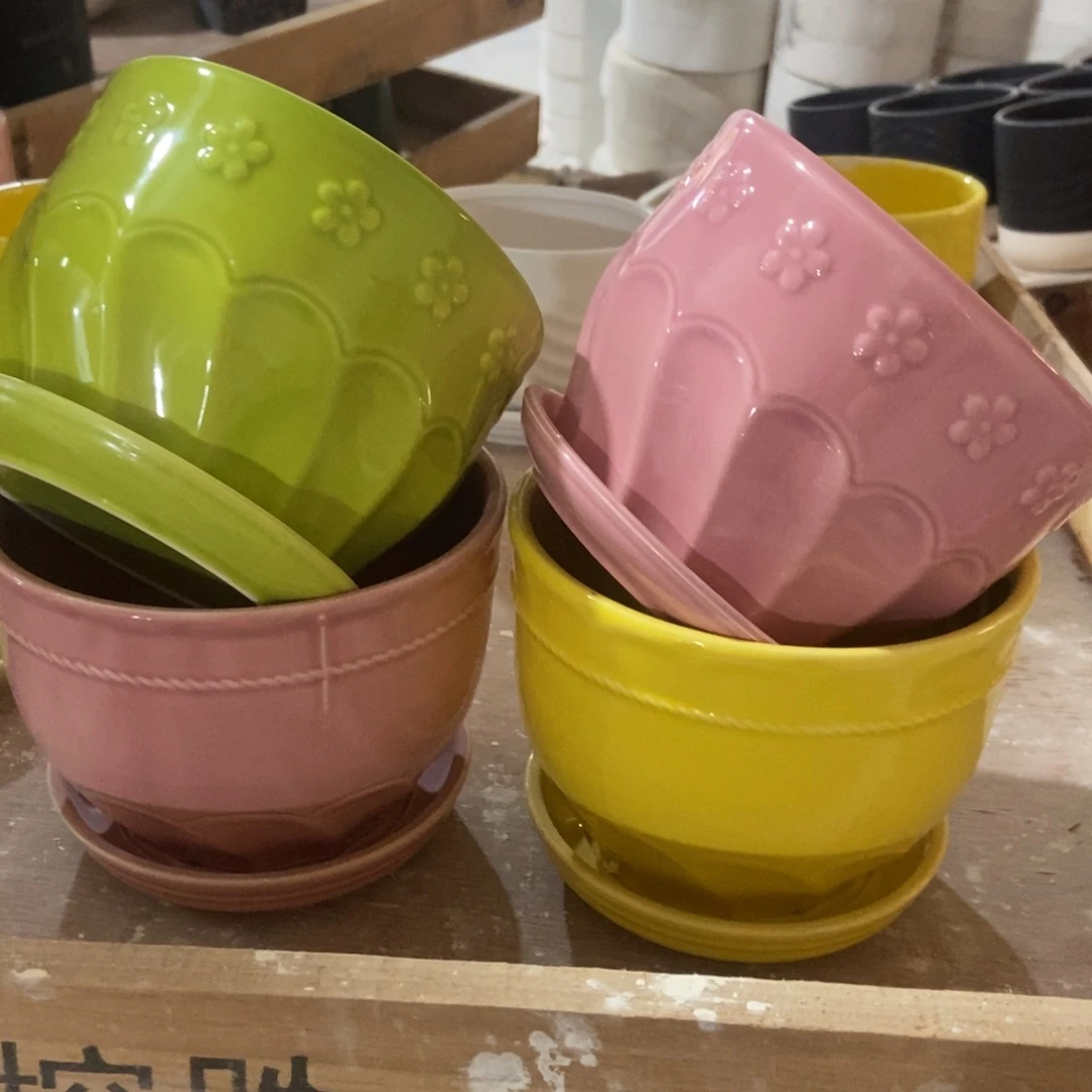 红陶高温陶瓷花盆瑕疵