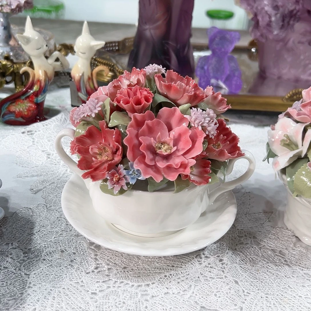 陶瓷0159骨瓷康乃馨花坛礼盒装