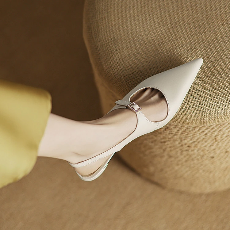 feilunna/妃伦娜3CM粗跟34-39夏季法式尖头玛丽珍后空凉鞋浅口凉