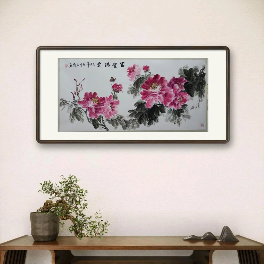 国色天香牡丹花客厅沙发背景墙挂画四尺整张花鸟画国画原作画心