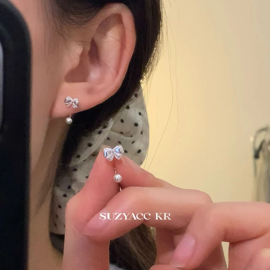 Suzyacc Kr 925银耳饰 925银蝴蝶结耳钉气质轻奢百搭少女DE0075