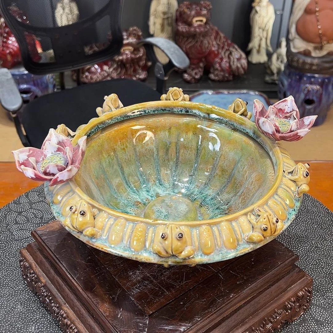 青蛙盆陶艺大****3纯手工制作