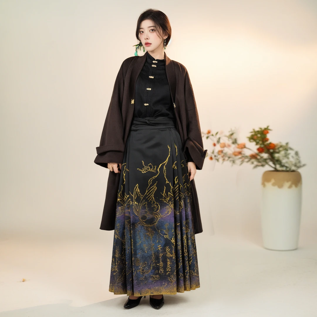 寒山渡【庄周梦蝶】明制汉服女款黑色马面裙2025秋季新款