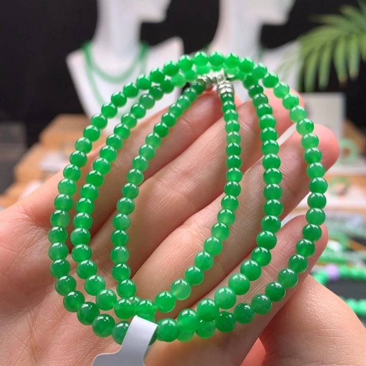 翡翠未镶嵌项链天然缅甸A货翡翠卡4+mm