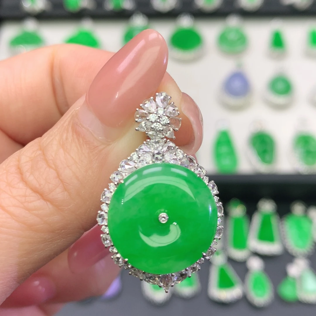 翡翠18K金镶嵌吊坠(不含链)