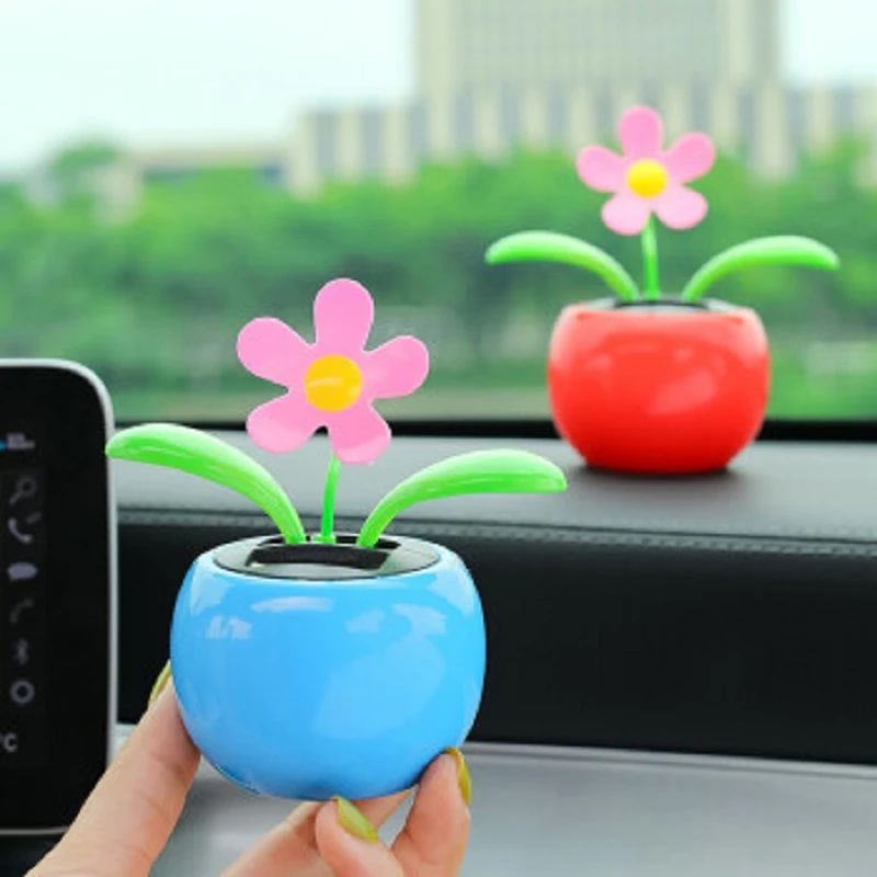 网红创意可爱太阳能摇头花小车上车载装饰品太阳花临时停车女生