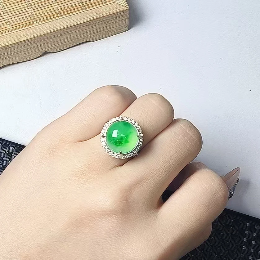 （聚宝严选）B43绿飘花F大蛋面戒指精致精美气质时尚百搭妈妈款