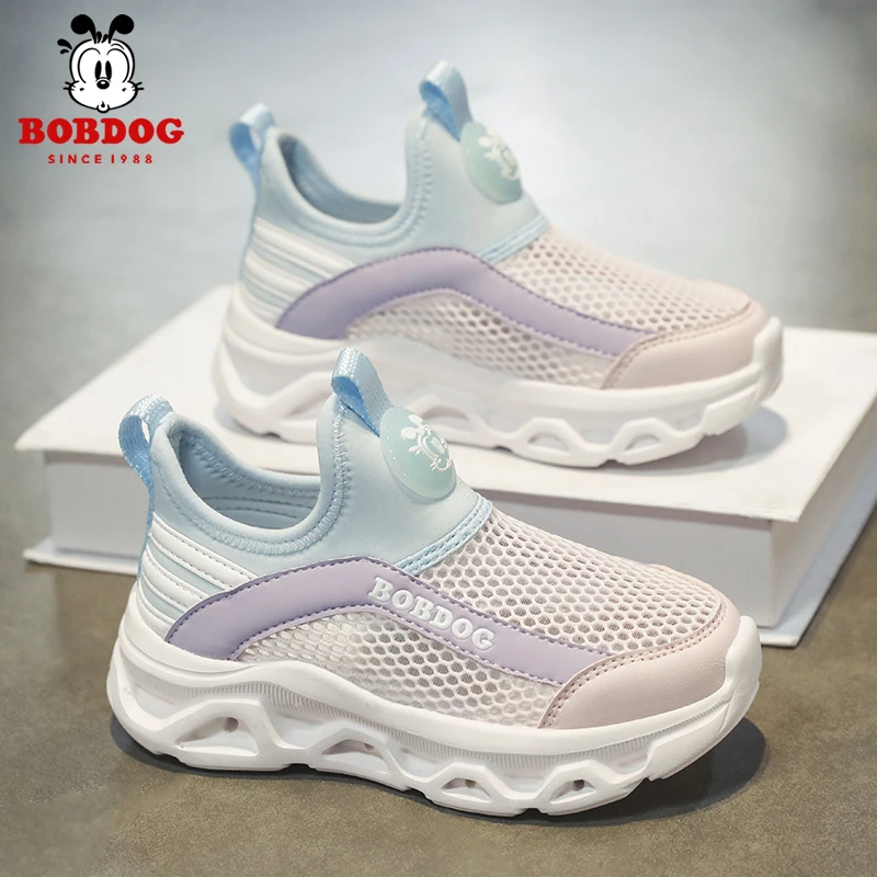 巴布豆女童鞋子小学生一脚蹬夏季镂空单网透气女孩运动鞋儿童网鞋