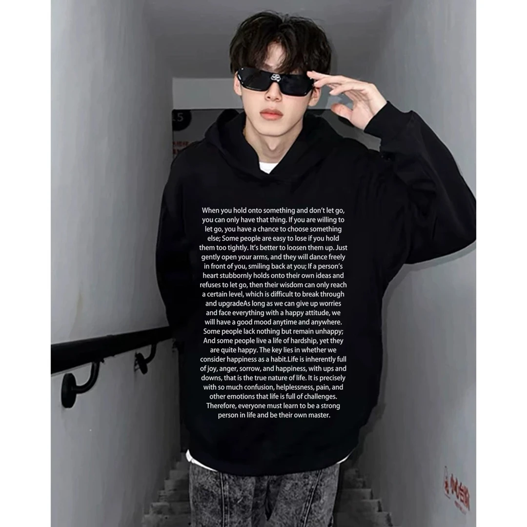 美式多行字母印花连帽卫衣男女秋冬套头帽衫青少年休闲宽松上衣潮