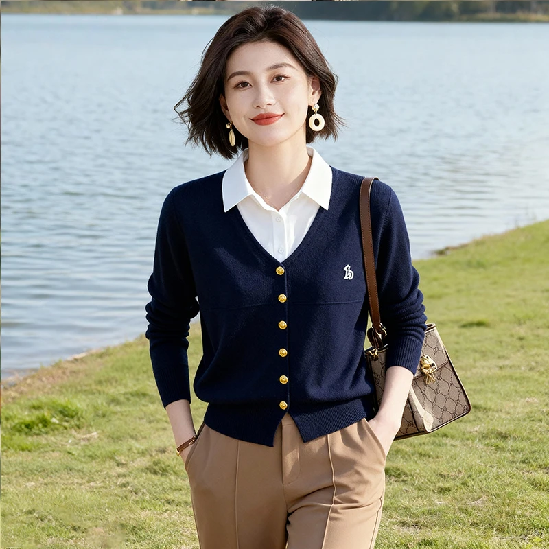 衬衫领假两件针织衫上衣女秋冬2025新款时尚洋气减龄设计感毛衣