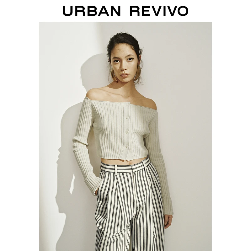 UR2025春季新款女装欧若风休闲慵懒一字领长袖针织衫UWH950033