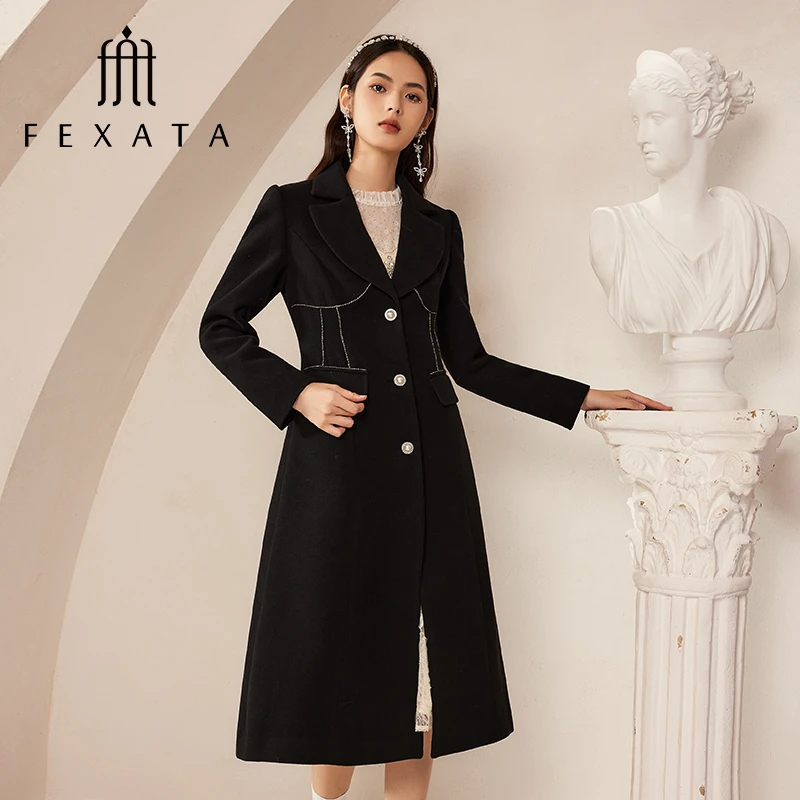 【媛媛女王严选】FEXATA斐格思外套女气质西装领中长款大衣F34W1305