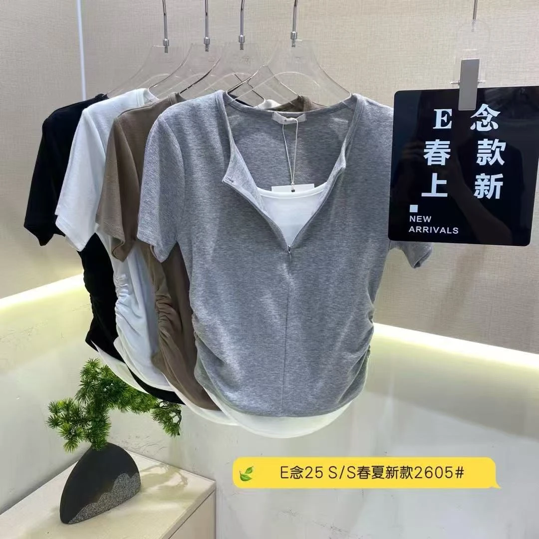 可可推荐~E念家气质假两件打底上衣2605