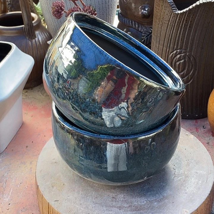 紫砂花盆口17.5高度10.5一对处理